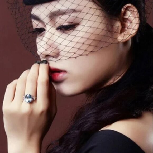 Butterfly 5 carat Aquamarine Ring 925 silver Nwt - Picture 9 of 12